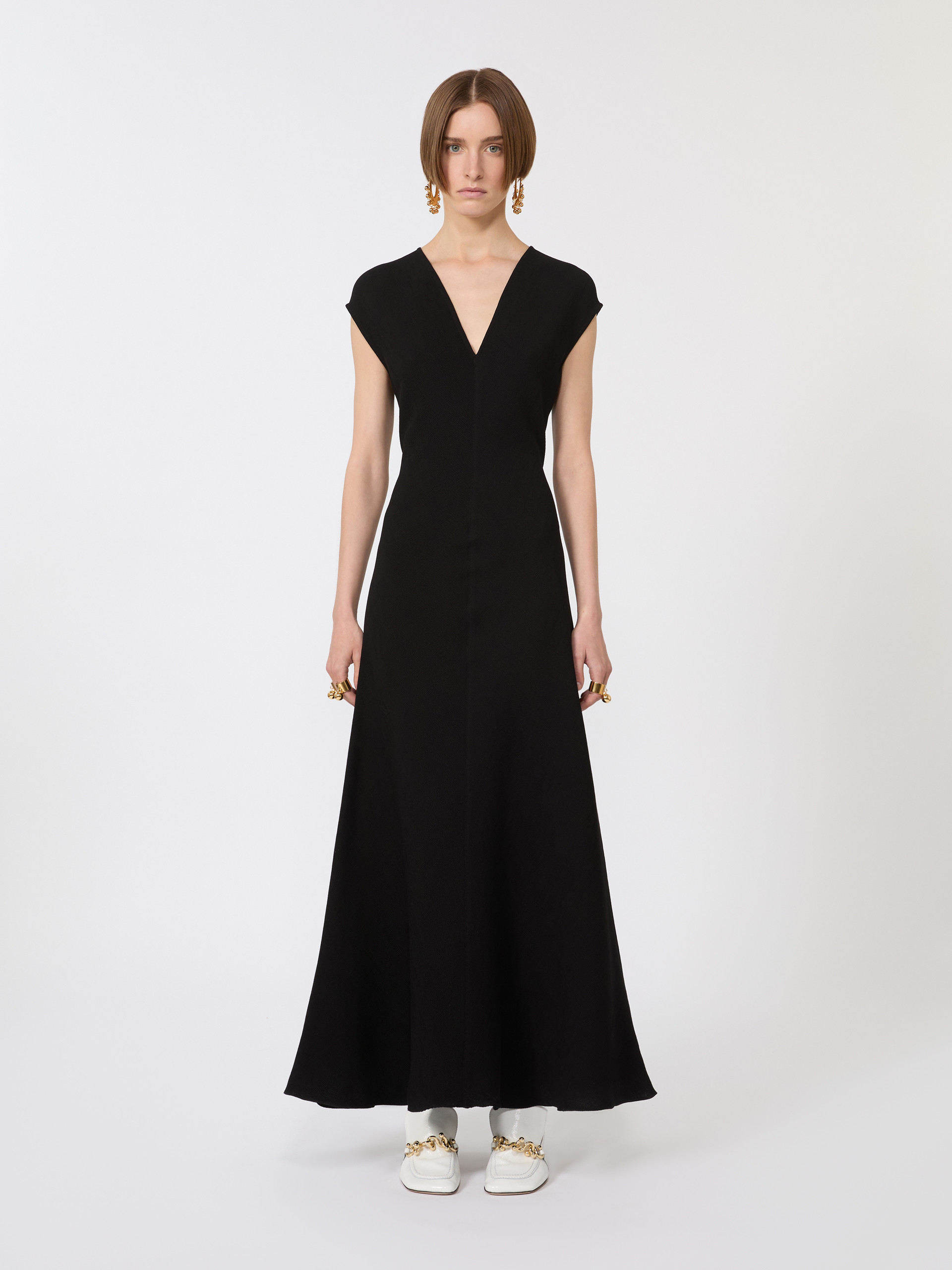 Long dress with V-neck in canneté - BLACK - Max Mara - 2