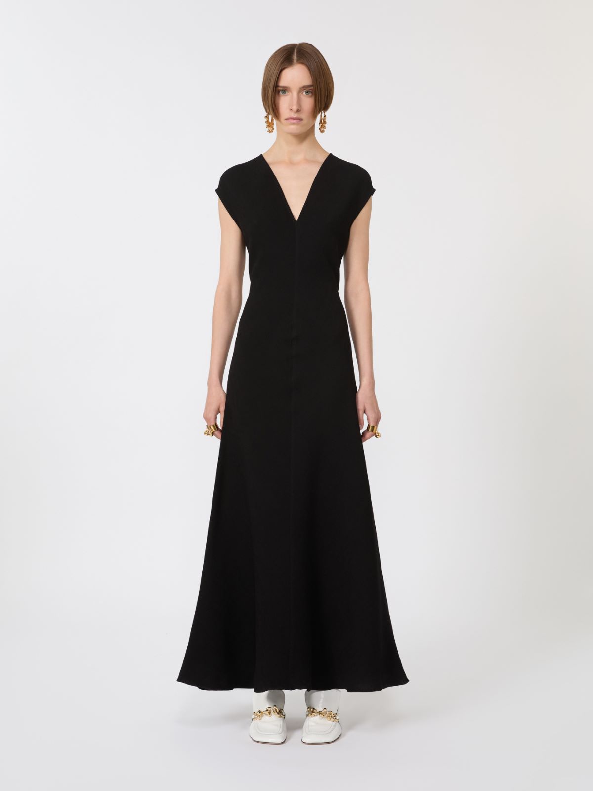 Long dress with V-neck in canneté - BLACK - Max Mara - 5