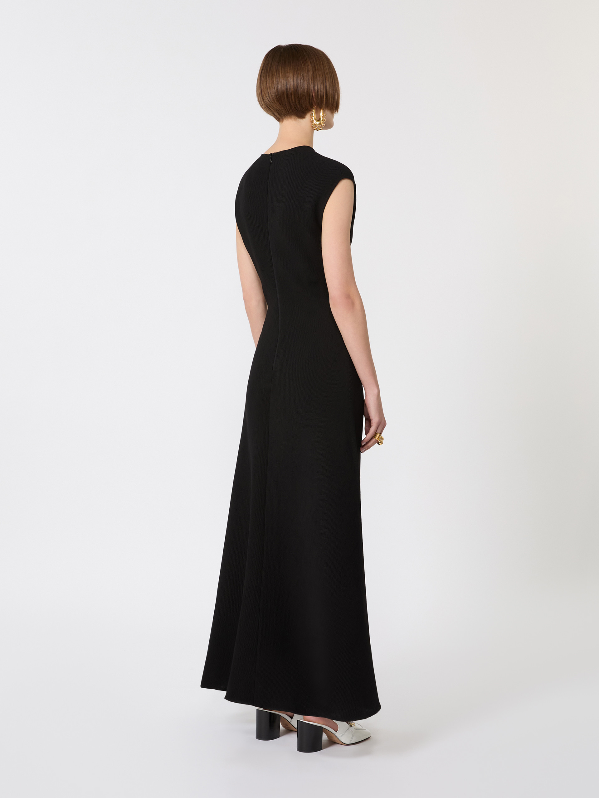 Long dress with V-neck in canneté - BLACK - Max Mara - 3