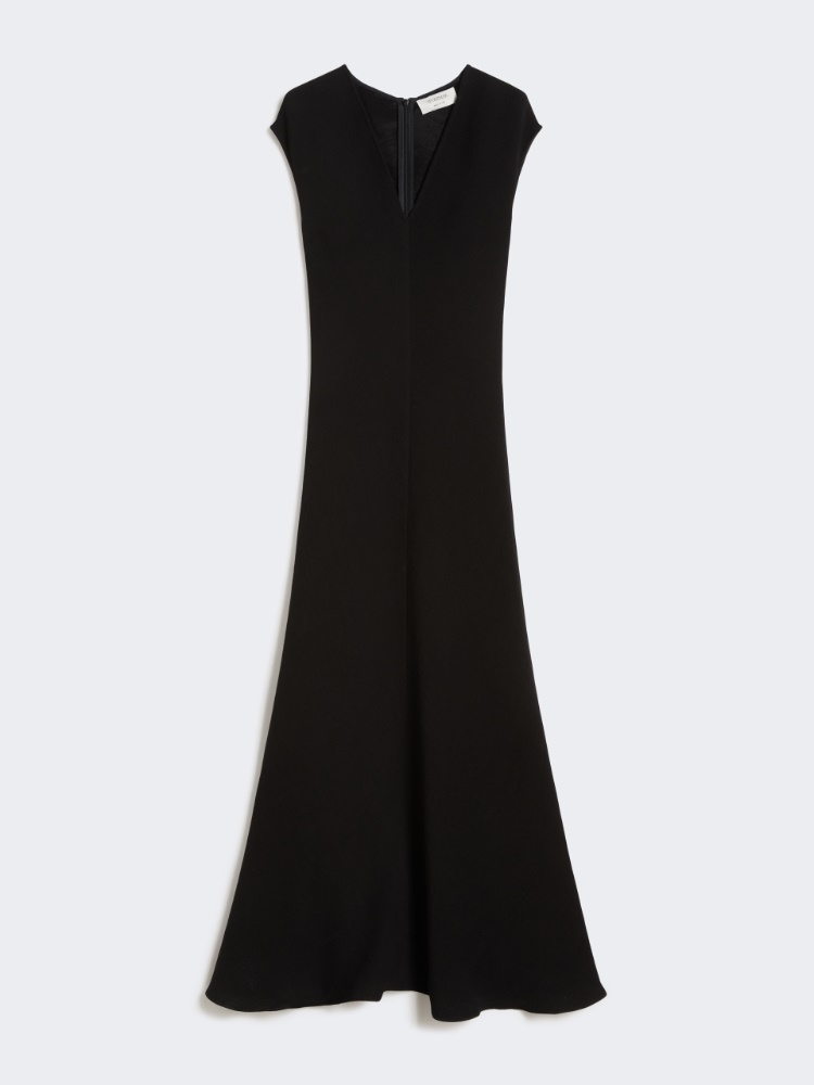 Long dress with V-neck in canneté - BLACK - Max Mara