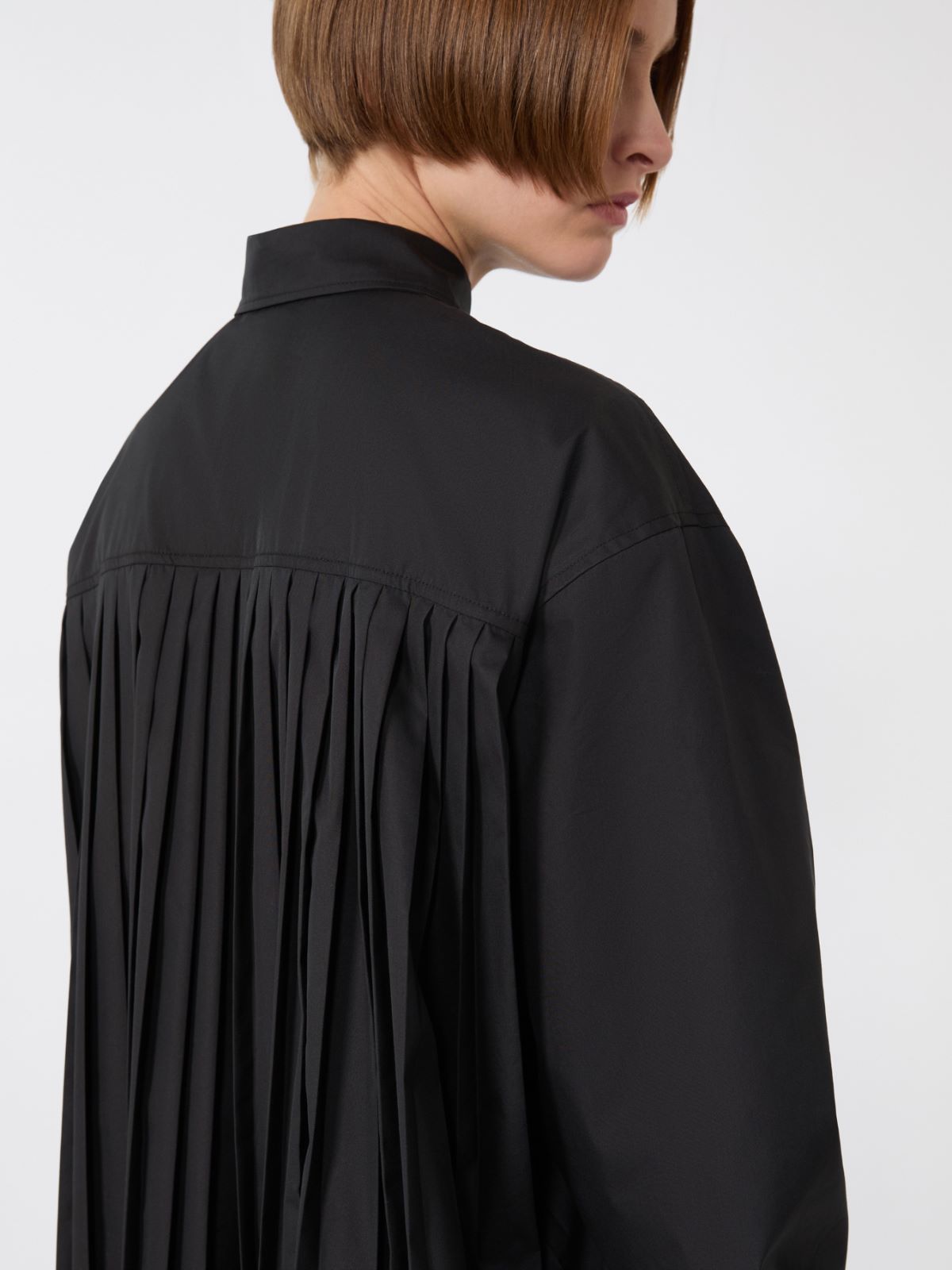 Cotton shirt dress with pleated insert - BLACK - Max Mara - 5