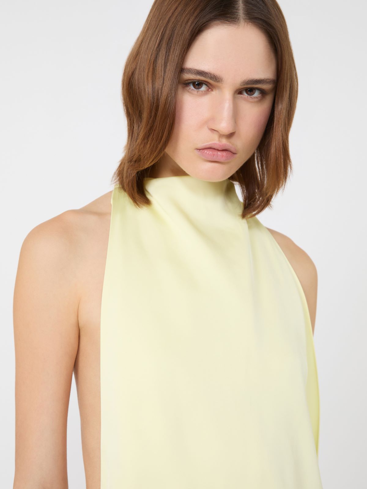 Viscose satin draped dress - LIGHT YELLOW - 4