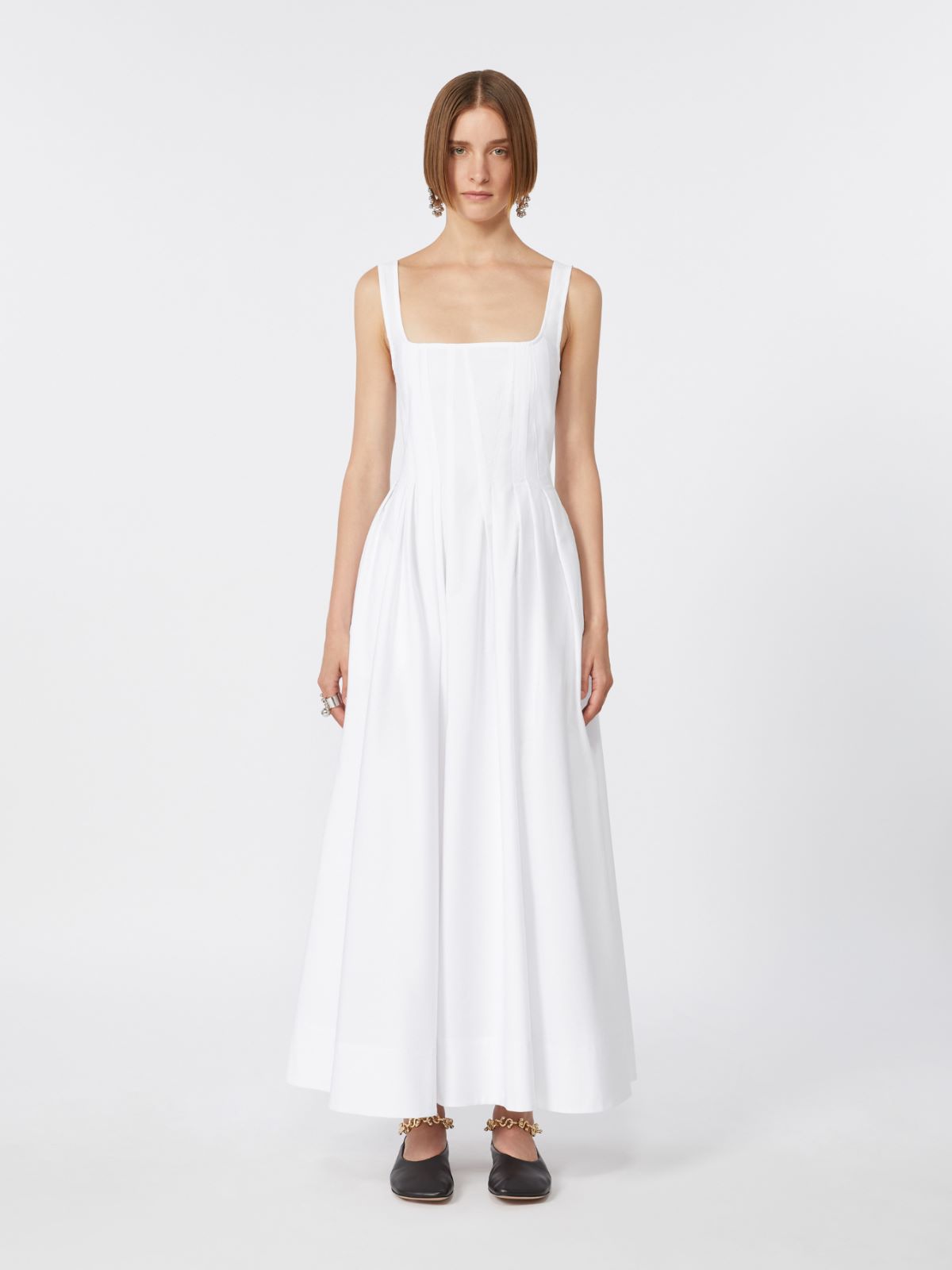 Langes, ärmelloses Kleid aus reiner Baumwolle - WEISS - Max Mara - 2