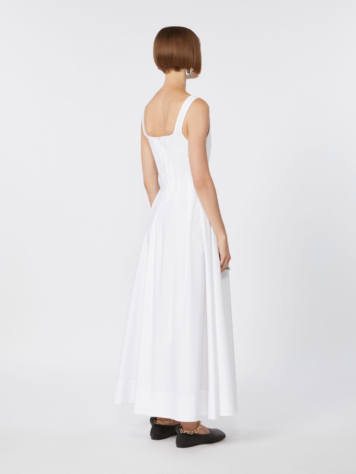 Langes, ärmelloses Kleid aus reiner Baumwolle - WEISS - Max Mara - 3