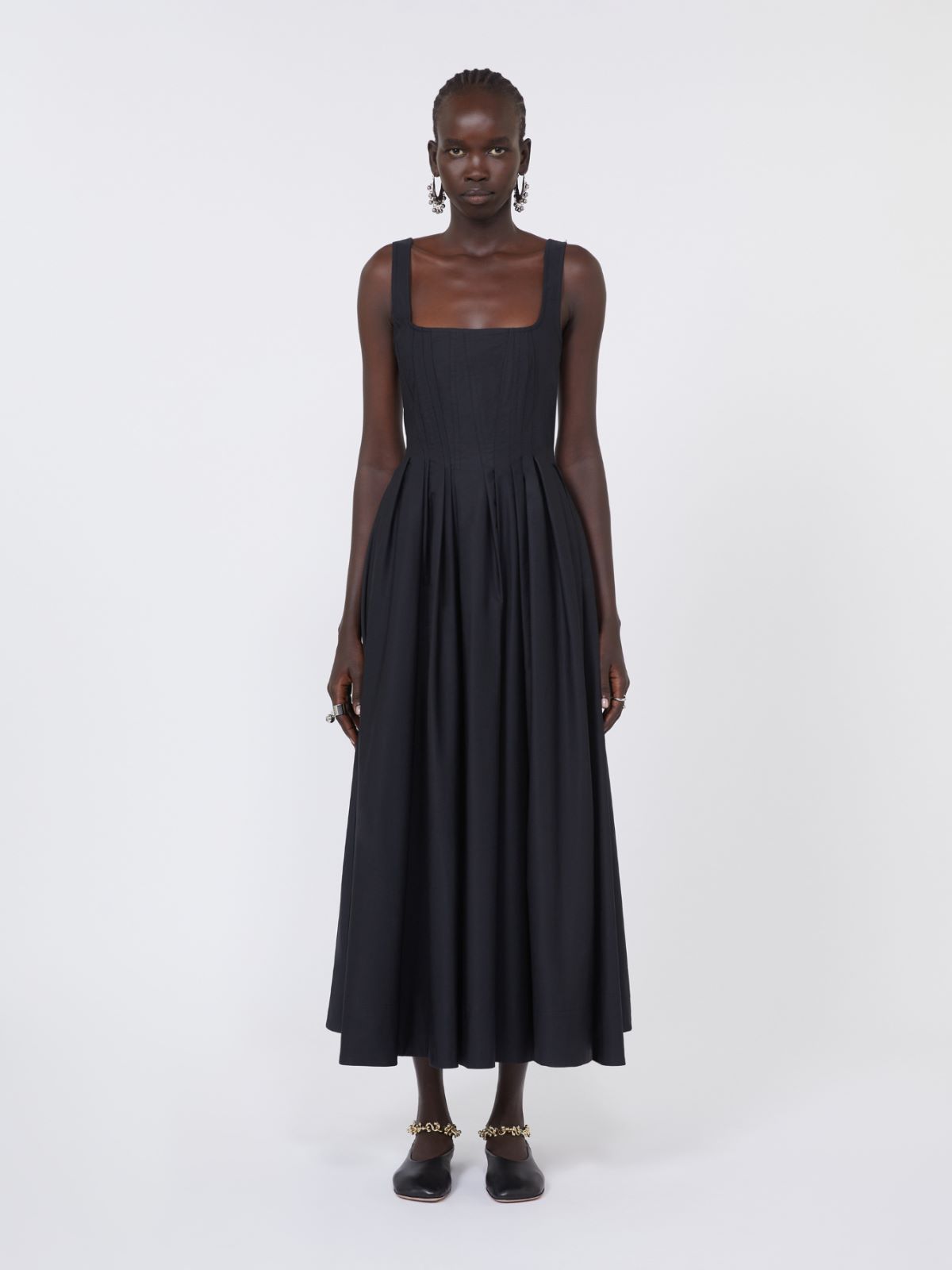 Langes, ärmelloses Kleid aus reiner Baumwolle - SCHWARZ - Max Mara - 2