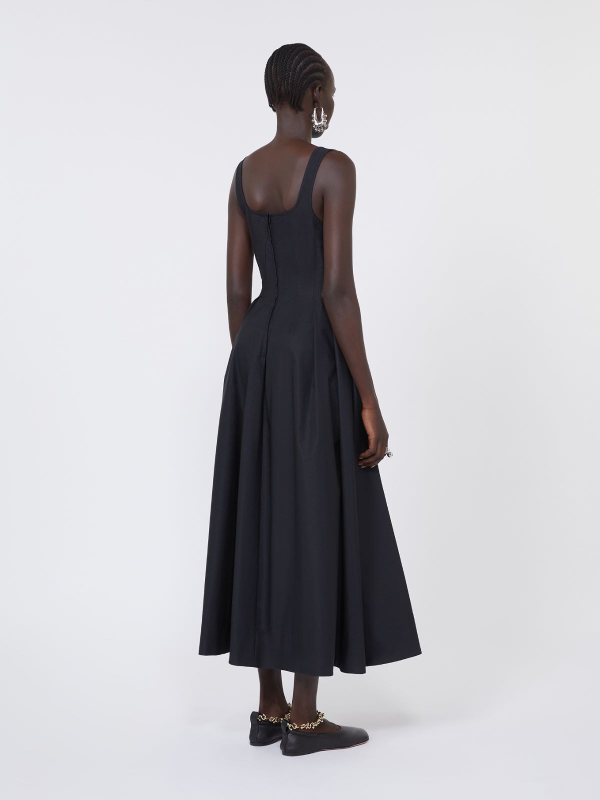 Langes, ärmelloses Kleid aus reiner Baumwolle - SCHWARZ - Max Mara - 3