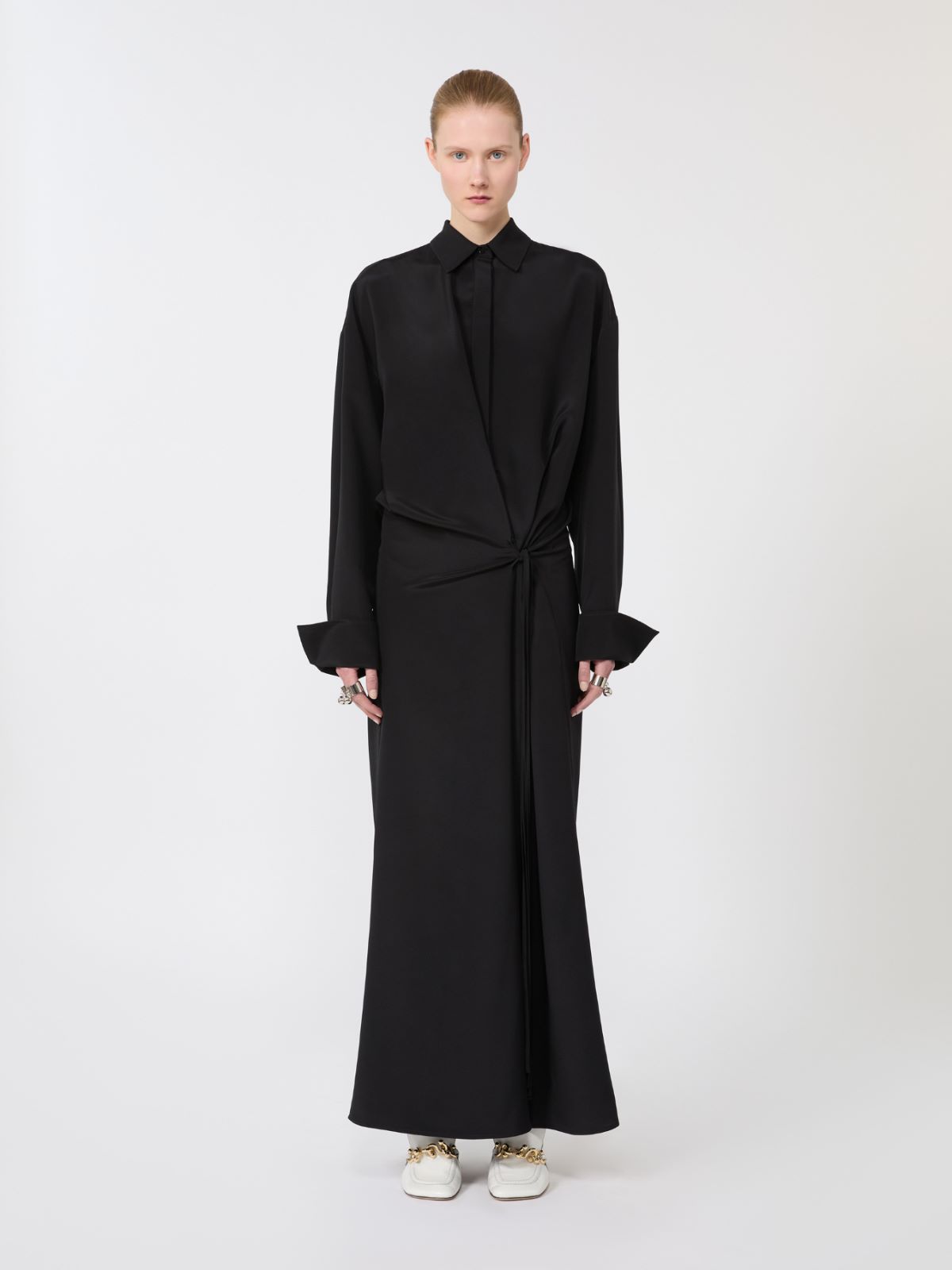 Stretch silk shirt dress - BLACK - Max Mara - 5