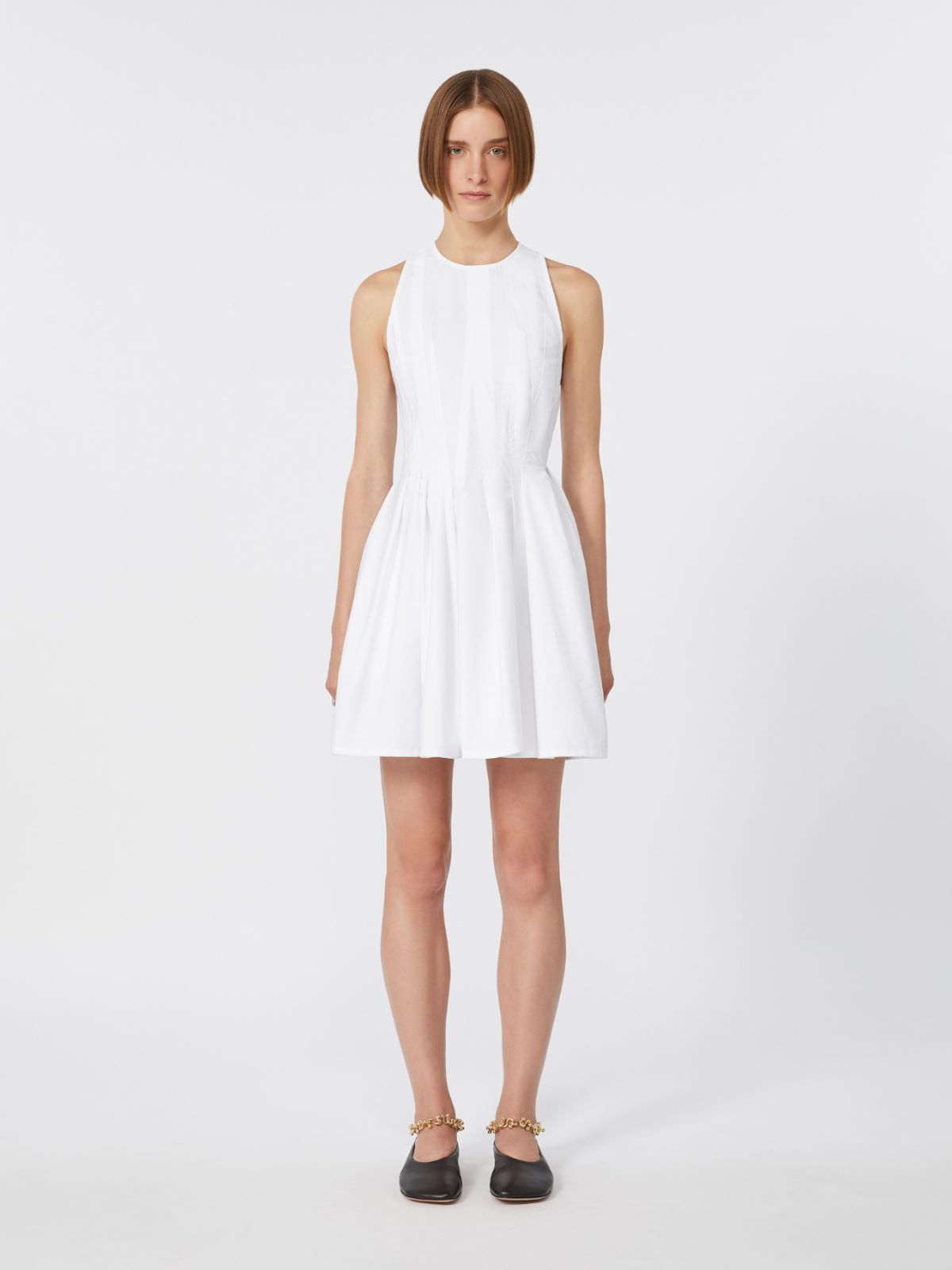 Short sleeveless pure cotton dress - OPTICAL WHITE - 2