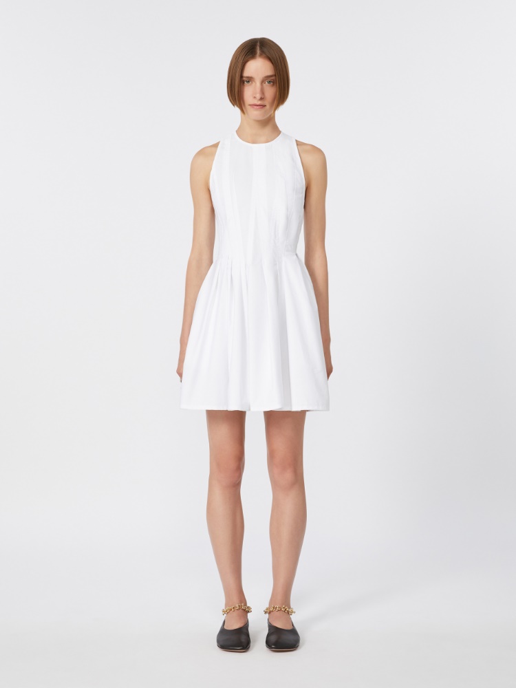 Short sleeveless pure cotton dress - OPTICAL WHITE - 2