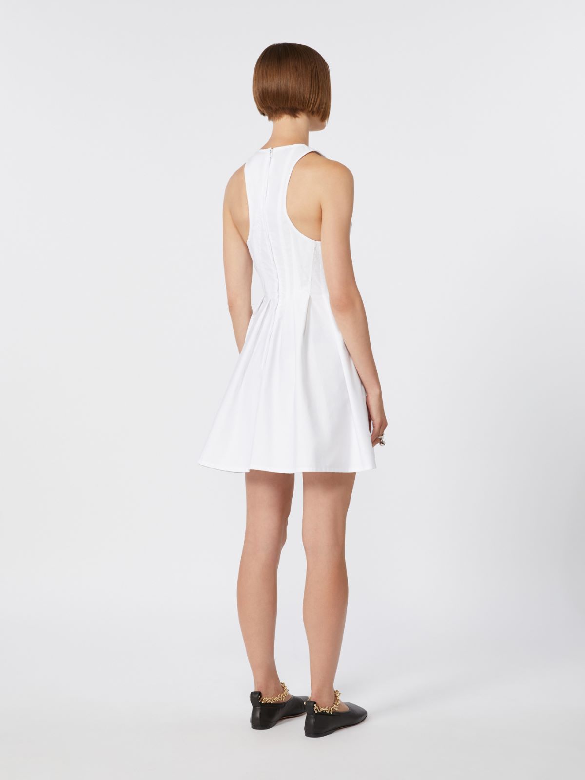 Short sleeveless pure cotton dress - OPTICAL WHITE - 3