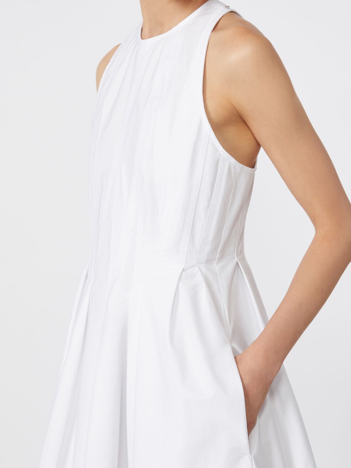 Short sleeveless pure cotton dress - OPTICAL WHITE - 4