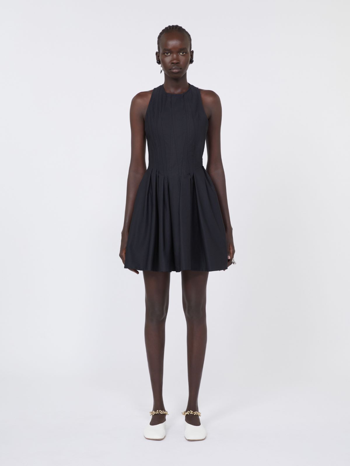 Short sleeveless pure cotton dress - BLACK - 2