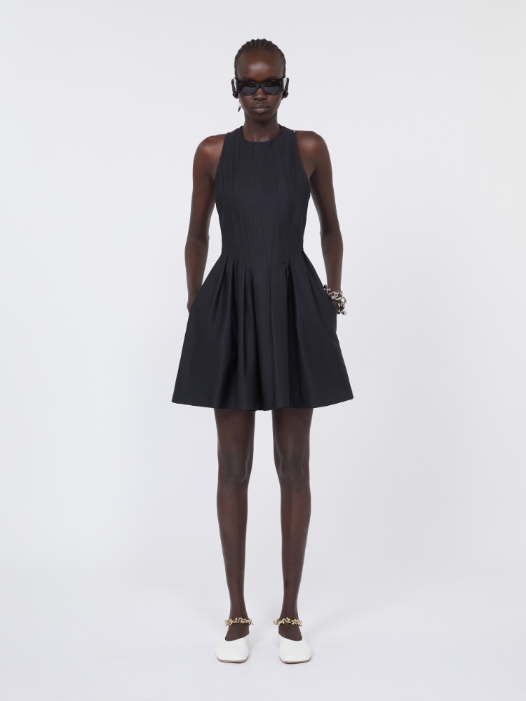 Short sleeveless pure cotton dress - BLACK