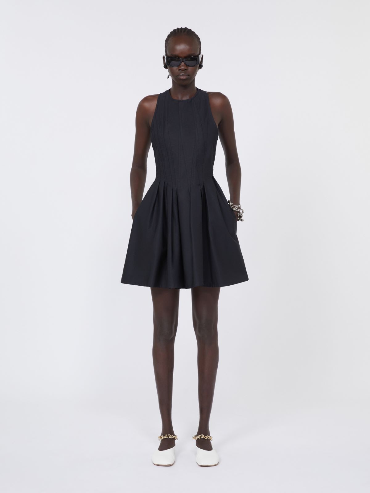 Short sleeveless pure cotton dress - BLACK