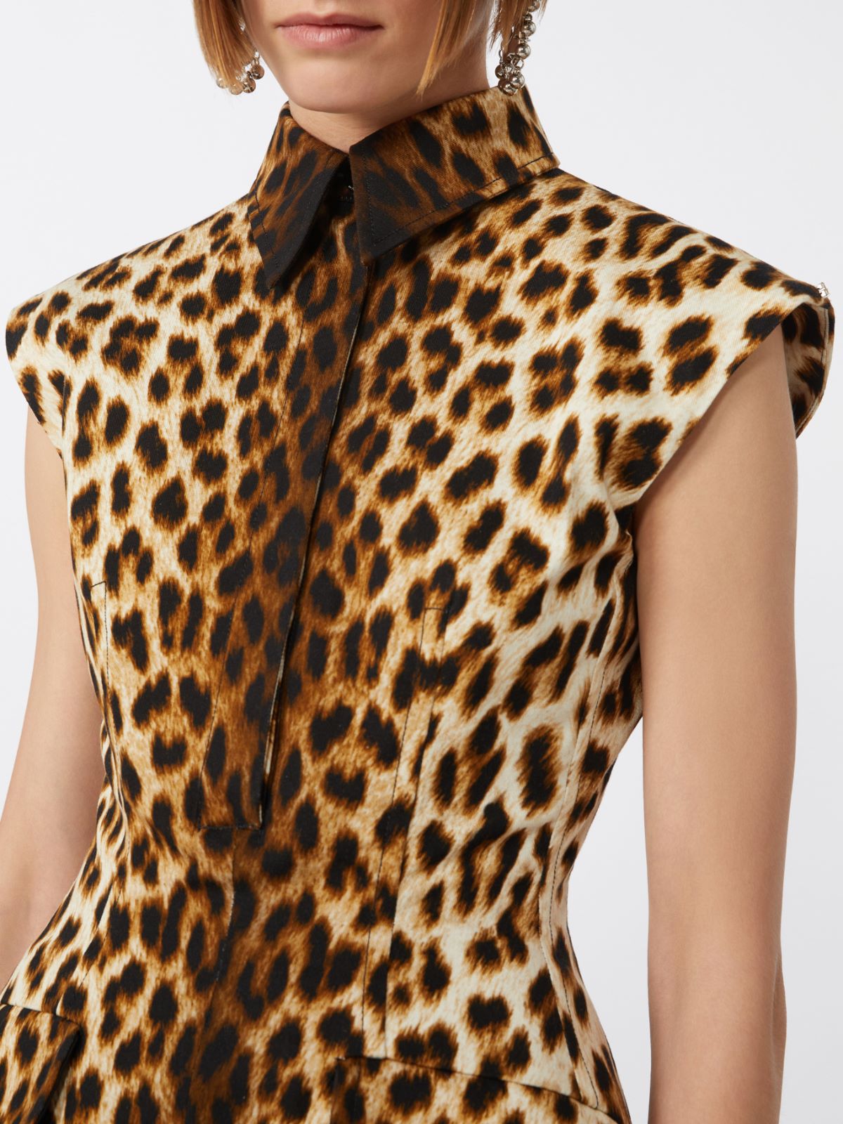 Sleeveless hourglass dress in cotton - CAMEL - 4