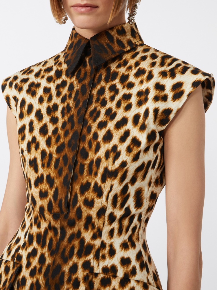 Sleeveless hourglass dress in cotton - CAMEL - 4