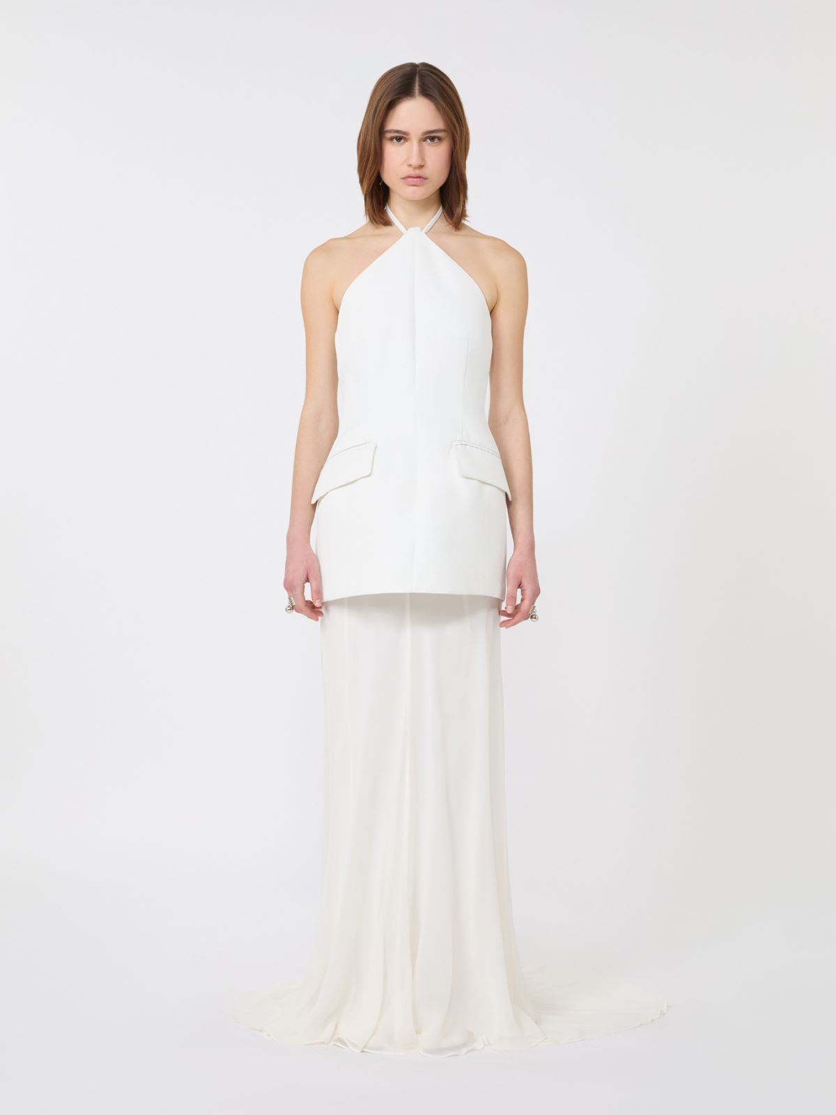 Sukienka z dwuwarstwowej tkaniny - BIAŁY - 2