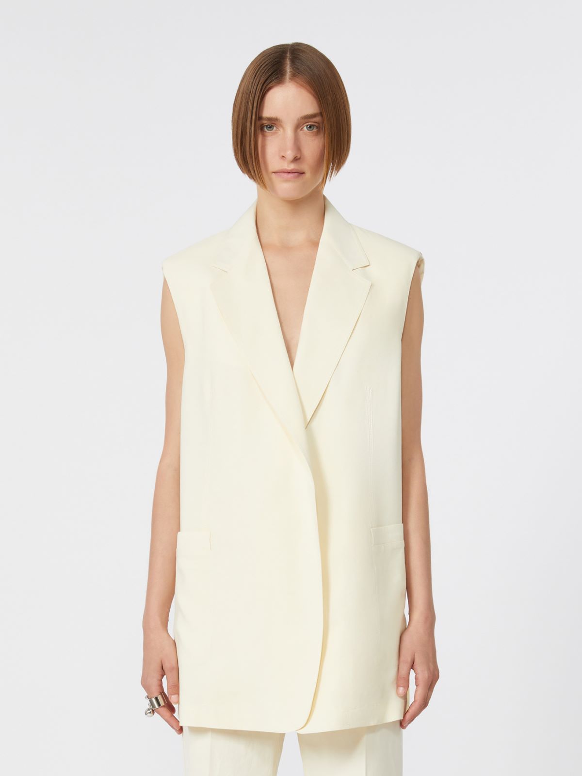 Oversized washed viscose gilet - IVORY - 2