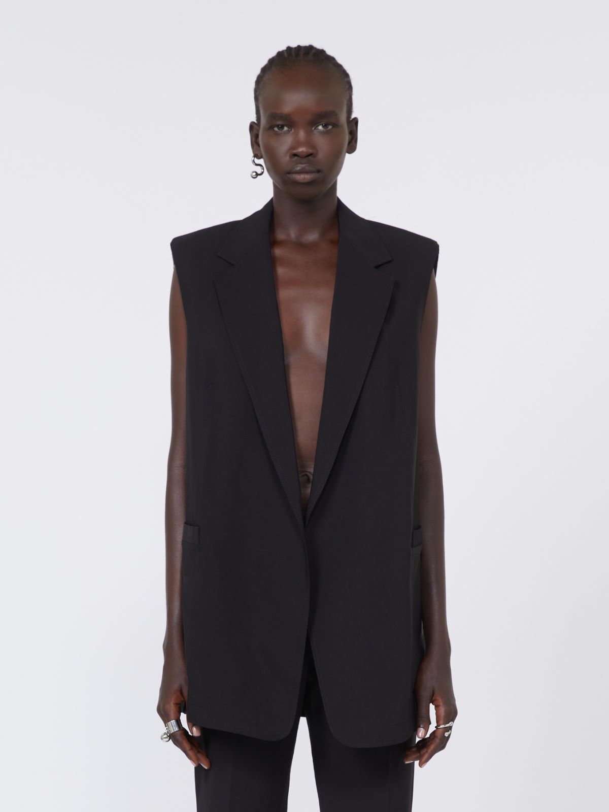 Oversized washed viscose gilet - BLACK - 2