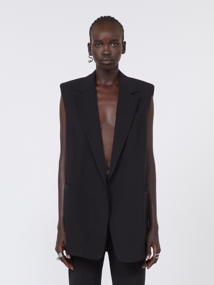Oversized washed viscose gilet - BLACK - 2