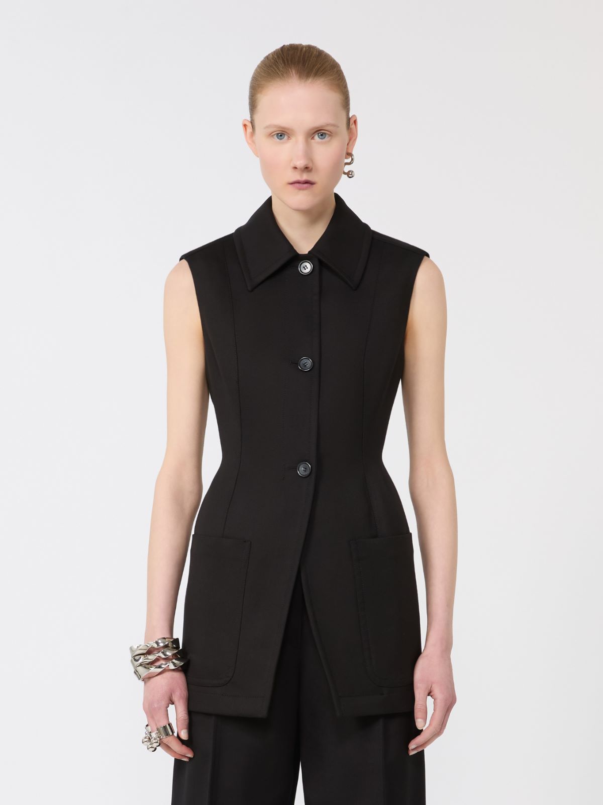 Sleeveless fitted gabardine blazer - BLACK - Max Mara - 6