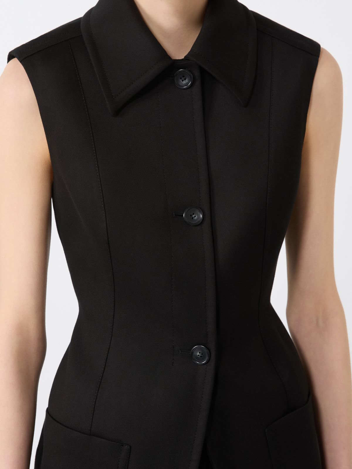 Sleeveless fitted gabardine blazer - BLACK - Max Mara - 6
