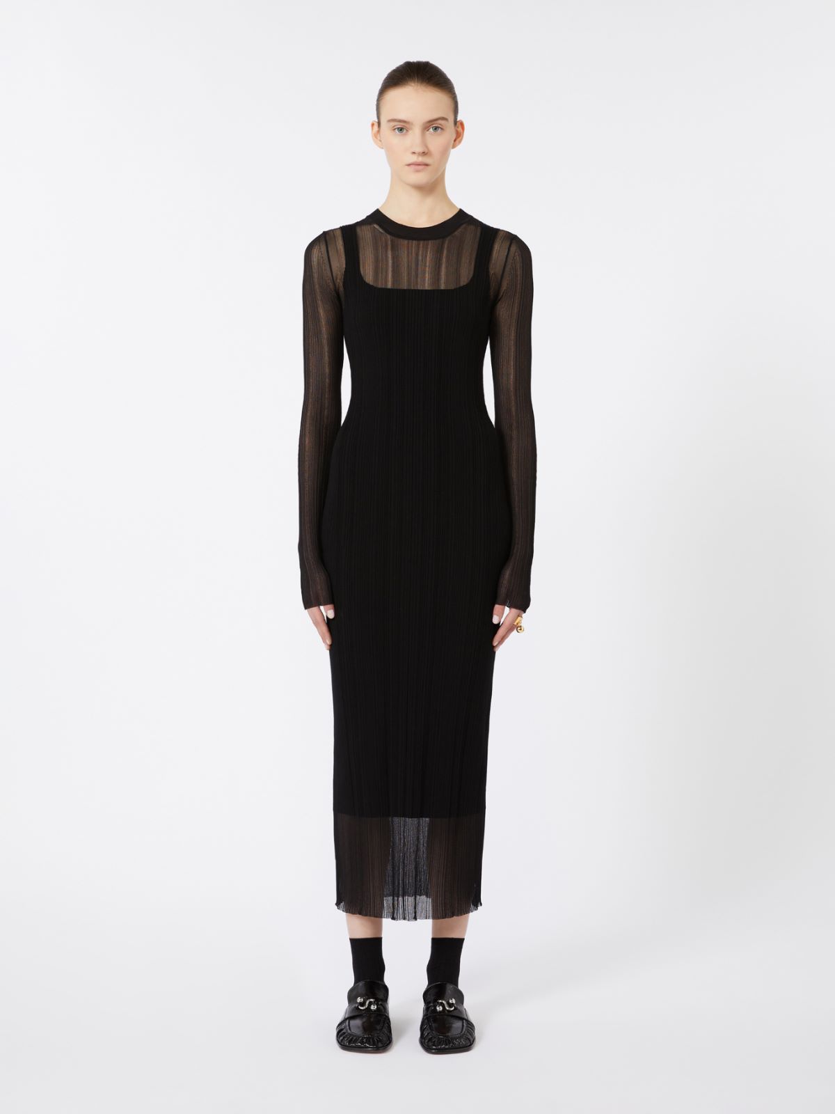 Short-sleeved stretch viscose dress - BLACK - Max Mara - 4