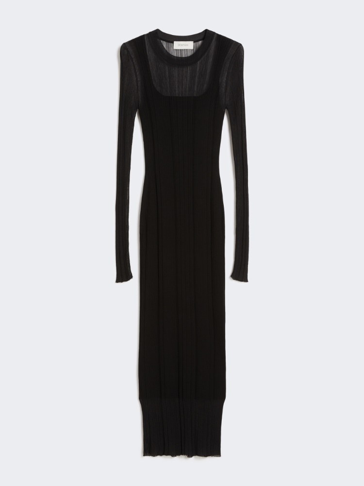 Short-sleeved stretch viscose dress - BLACK - Max Mara