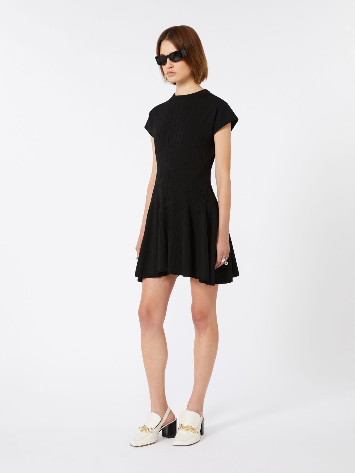 Knit dress, fitted at the waist - BLACK - Max Mara