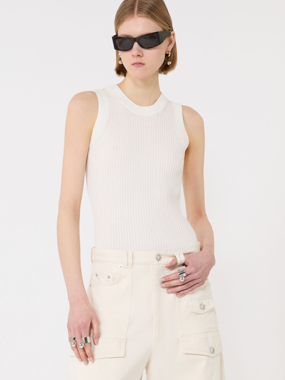 Cotton vest top - WHITE - Max Mara - 4
