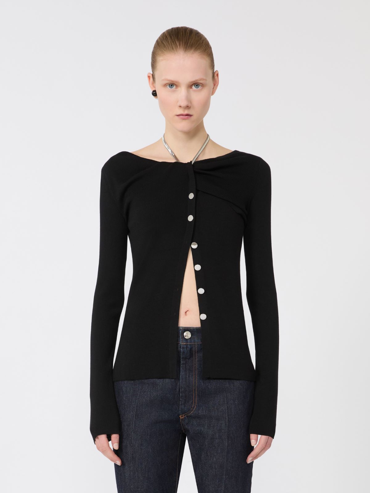 Kardigan z wełny z łańcuszkiem - CZARNY - Max Mara - 6