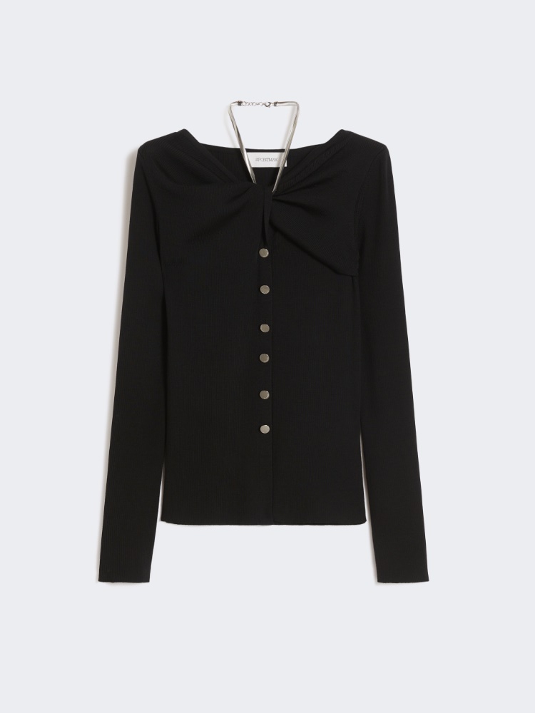 Wool cardigan with chain - BLACK - Max Mara