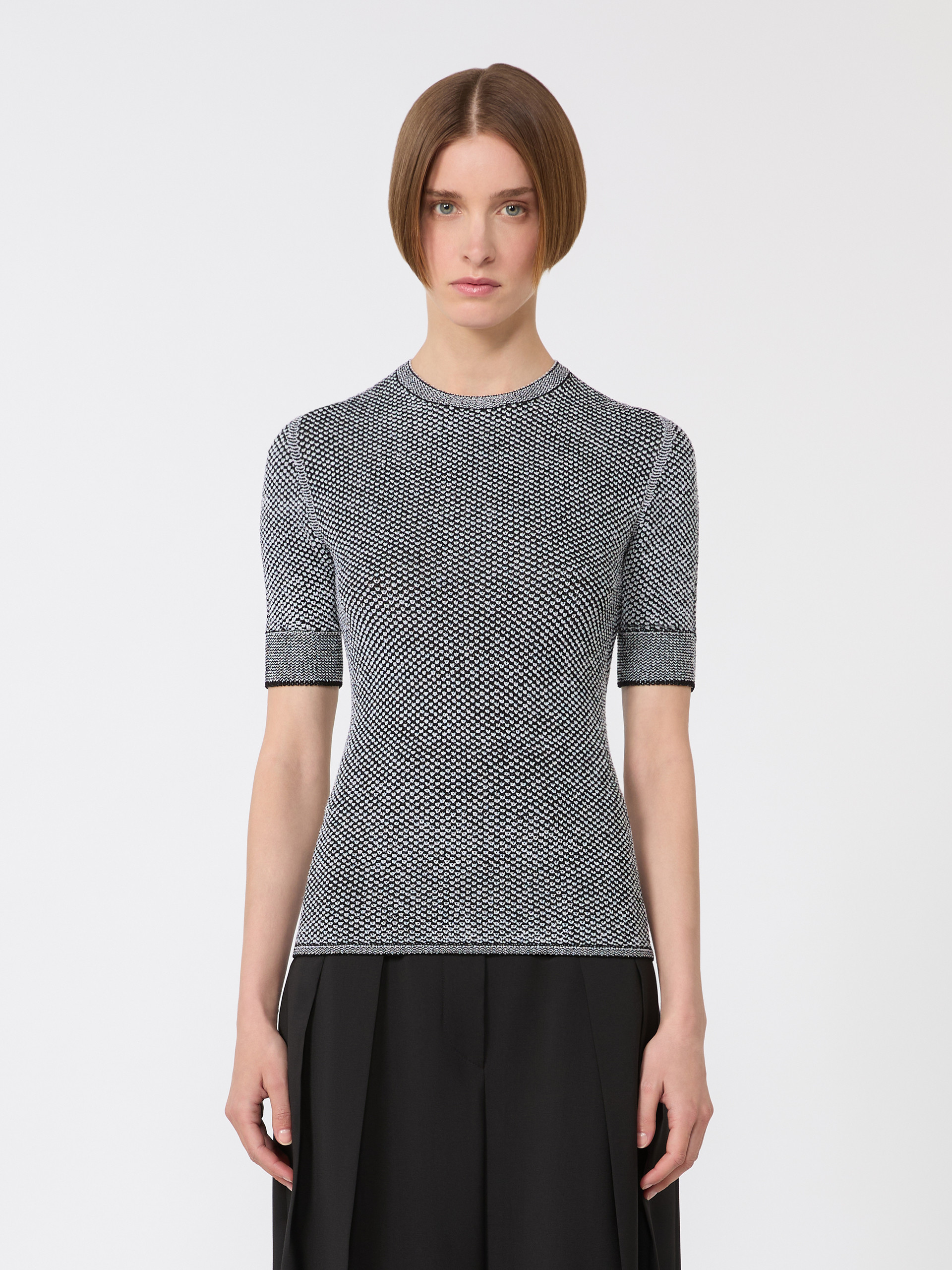 Viscose short-sleeved mesh jumper - WHITE BLACK - Max Mara - 2