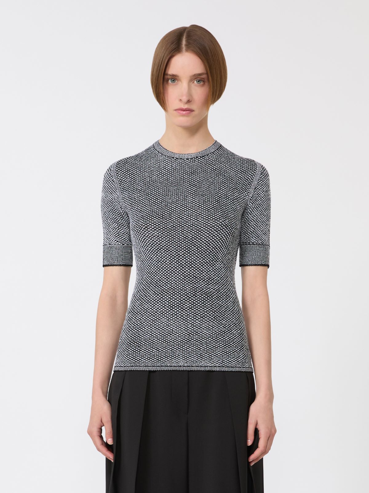 Viscose short-sleeved mesh jumper - WHITE BLACK - Max Mara - 6