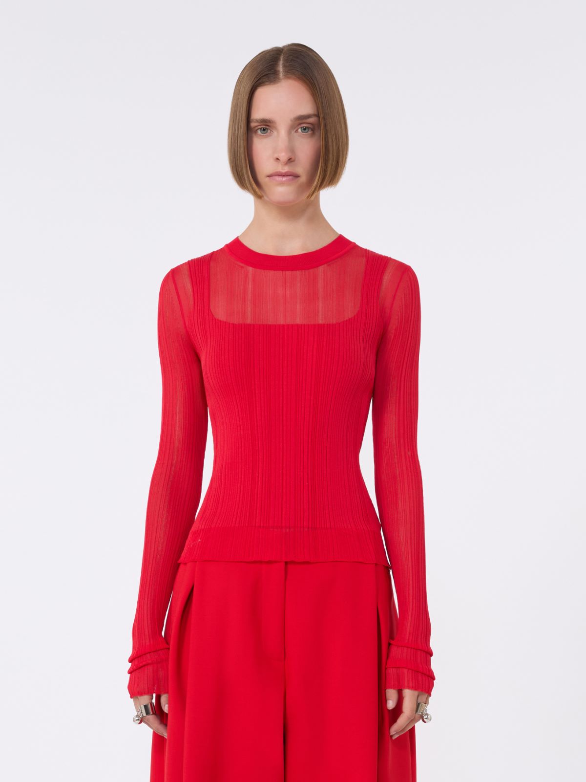 Trompe l'oeil viscose jumper - RED - Max Mara - 6