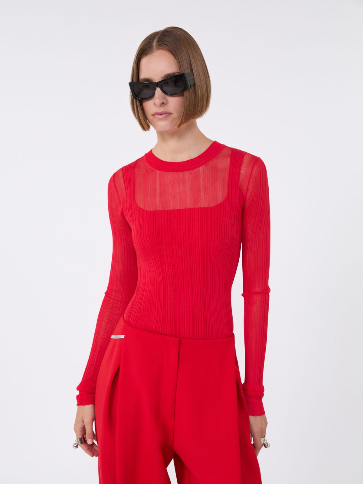 Trompe l'oeil viscose jumper - RED - Max Mara - 6