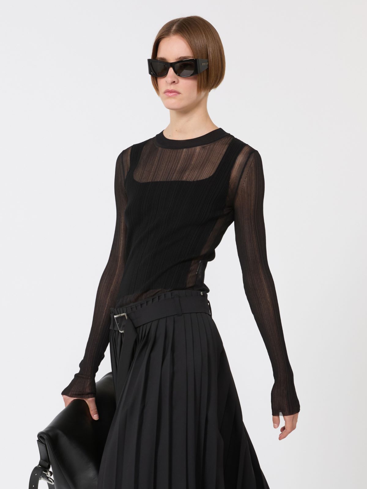 Trompe l'oeil viscose jumper - BLACK - Max Mara - 6