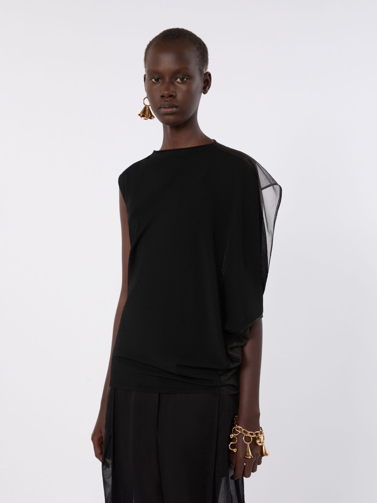 Stretch viscose asymmetrical top - BLACK - Max Mara - 4