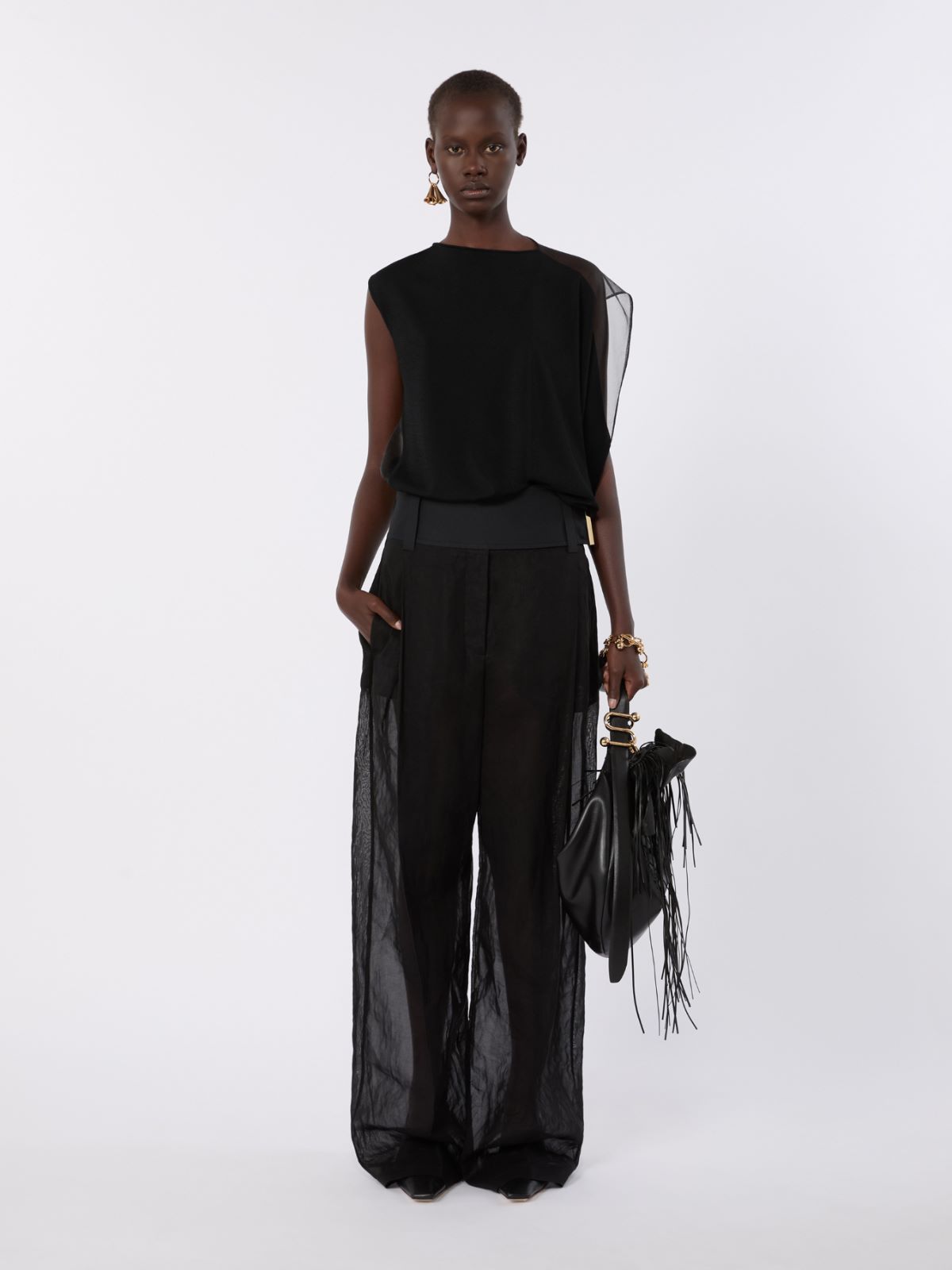 Stretch viscose asymmetrical top - BLACK - Max Mara