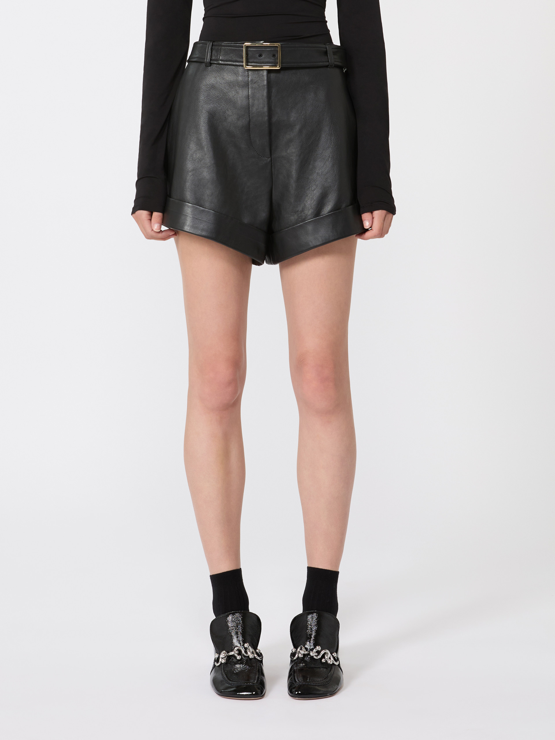 Leather Bermuda shorts - BLACK - Max Mara - 2