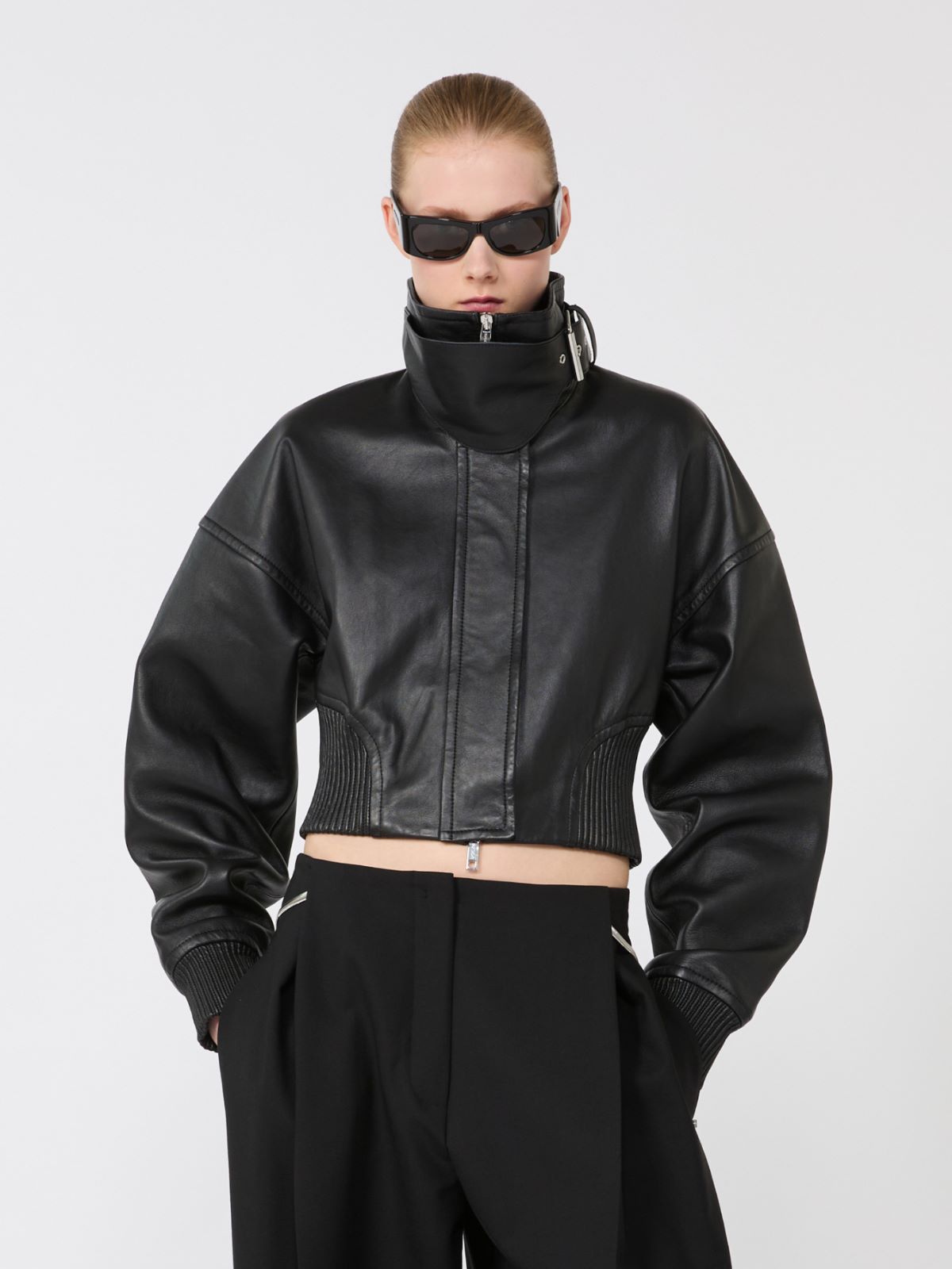 Veste courte en cuir - NOIR - Max Mara - 6