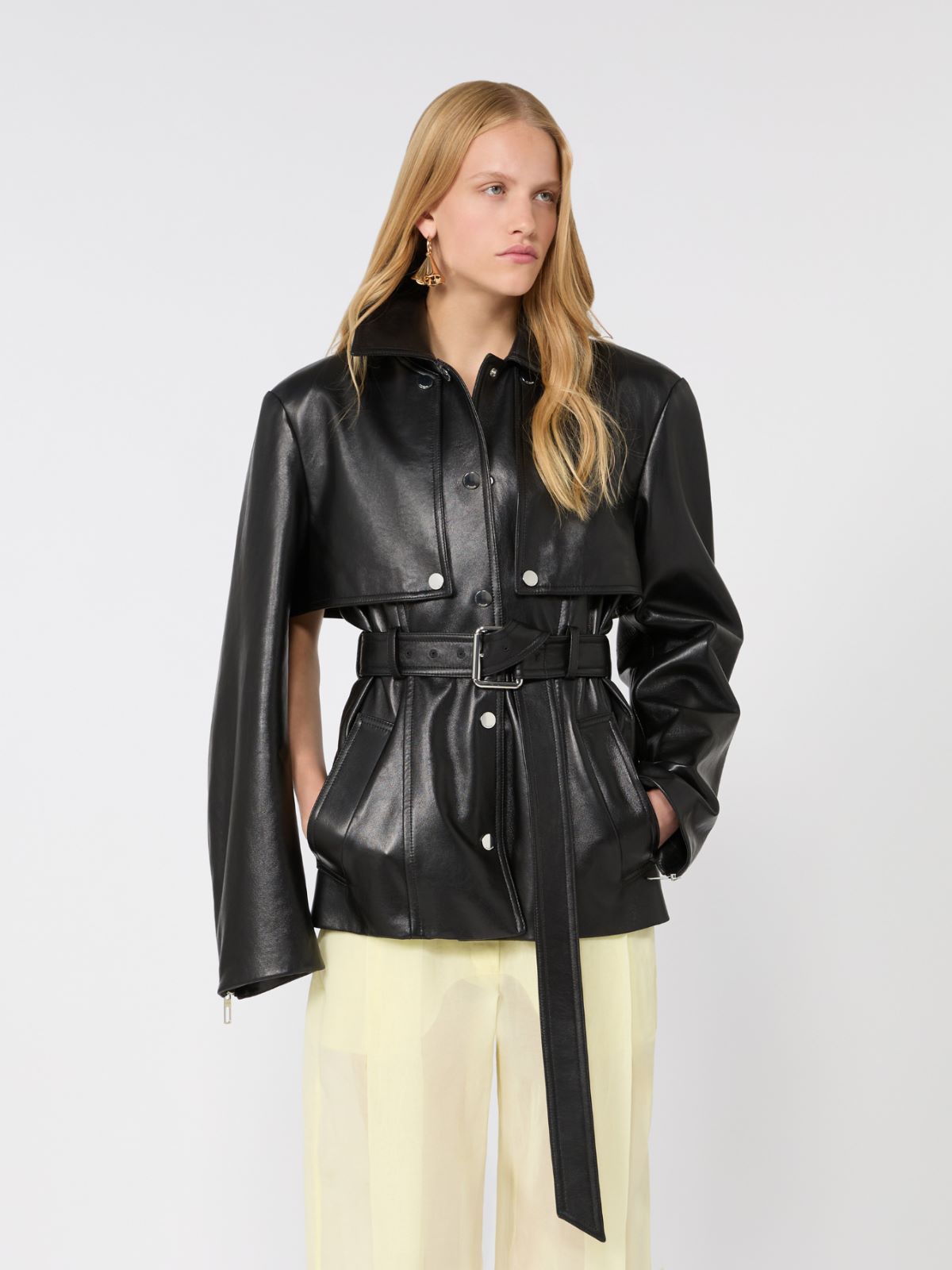 Nappa leather two-piece jacket - BLACK - Max Mara - 4