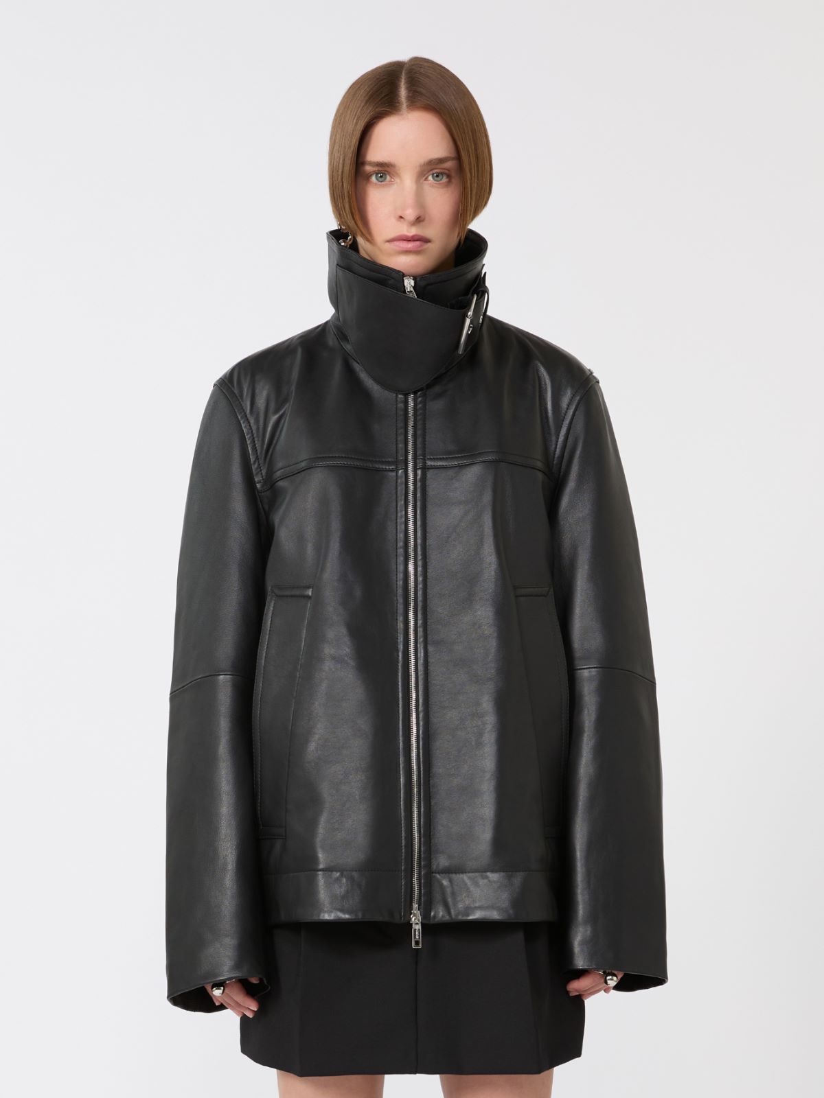 Oversized leather heavy jacket - BLACK - Max Mara - 6