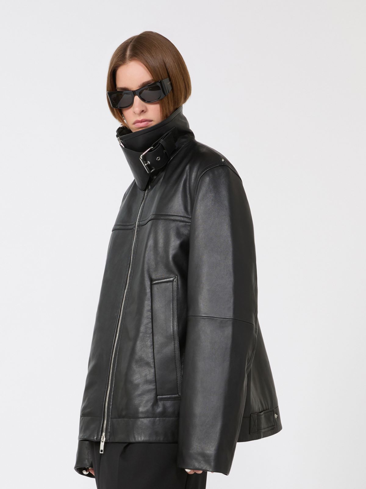 Oversized leather heavy jacket - BLACK - Max Mara - 6