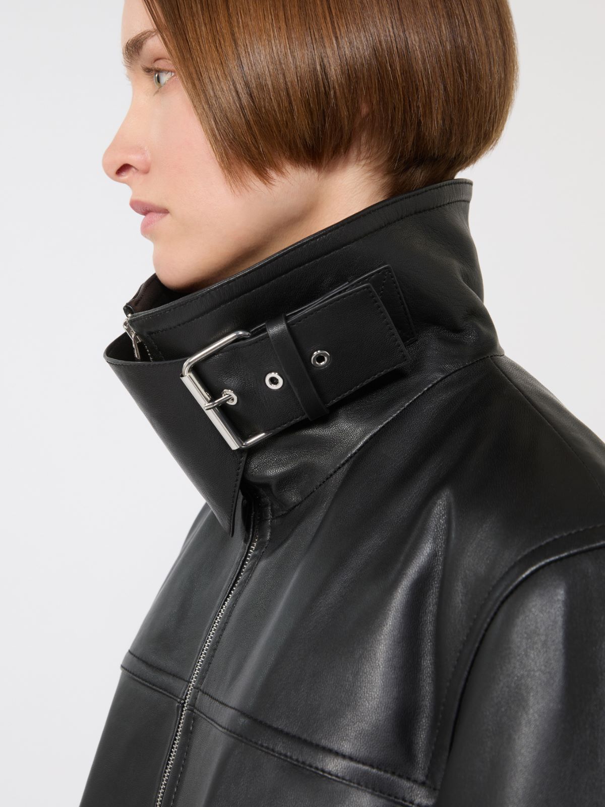 Oversized leather heavy jacket - BLACK - Max Mara - 6