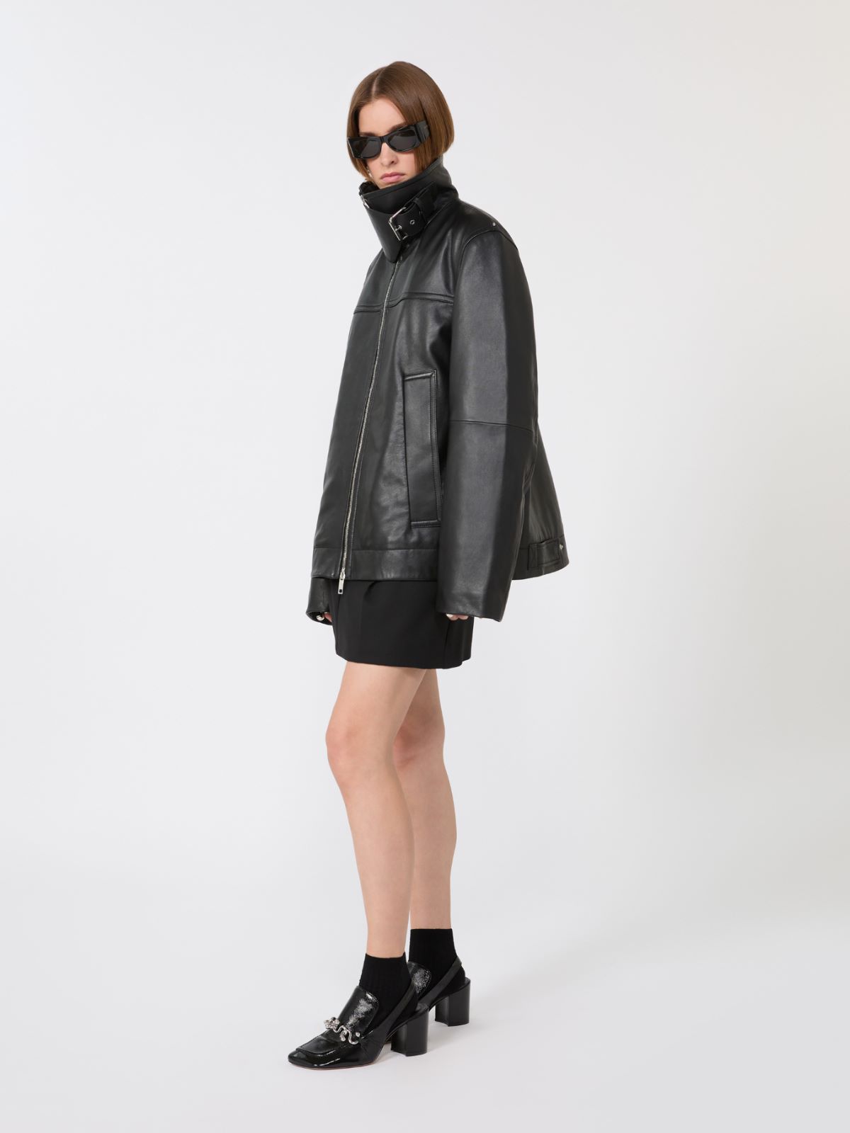 Oversized leather heavy jacket - BLACK - Max Mara - 6