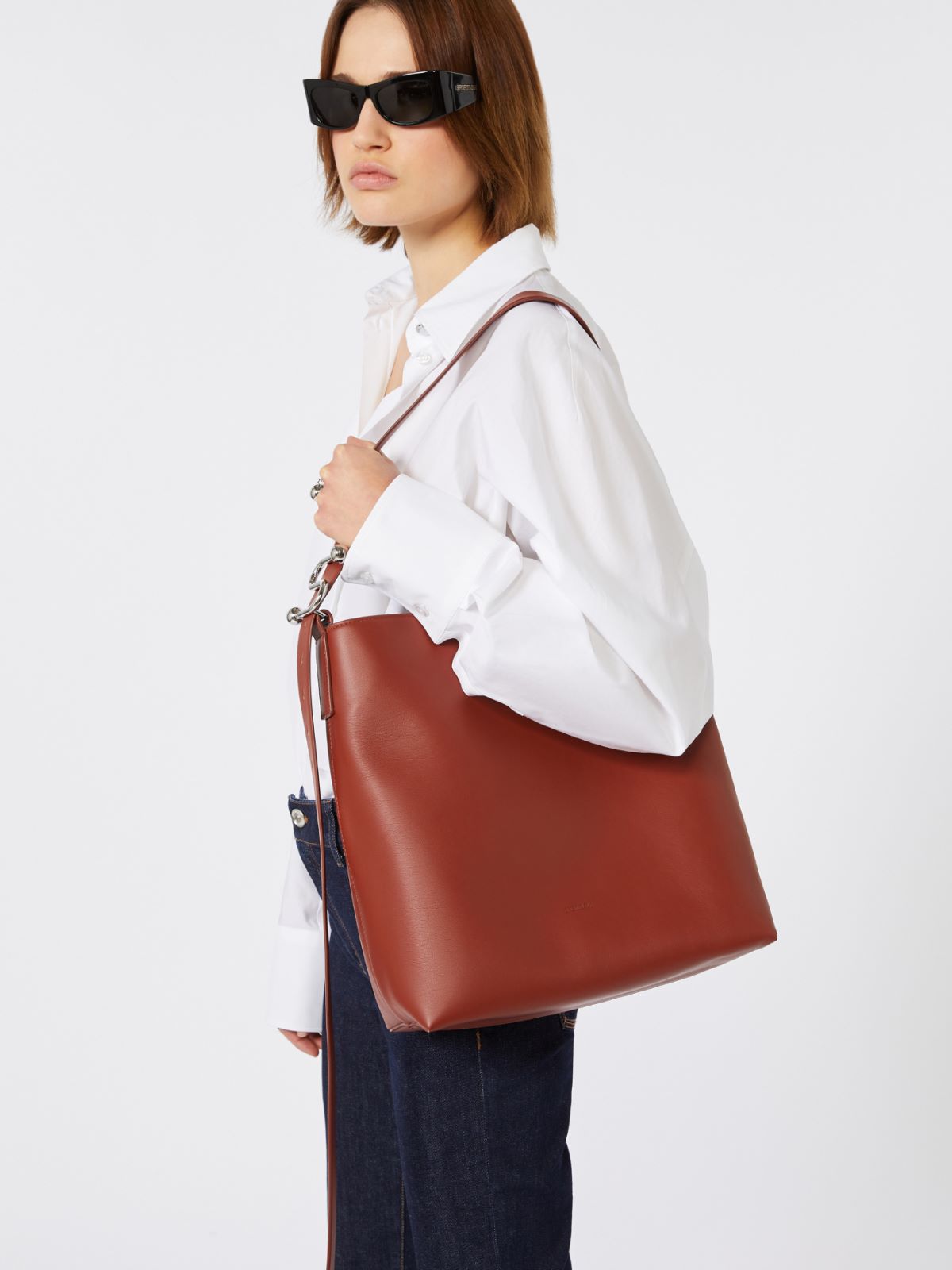 Leather S-buckle shopper bag - RUST - Max Mara - 12