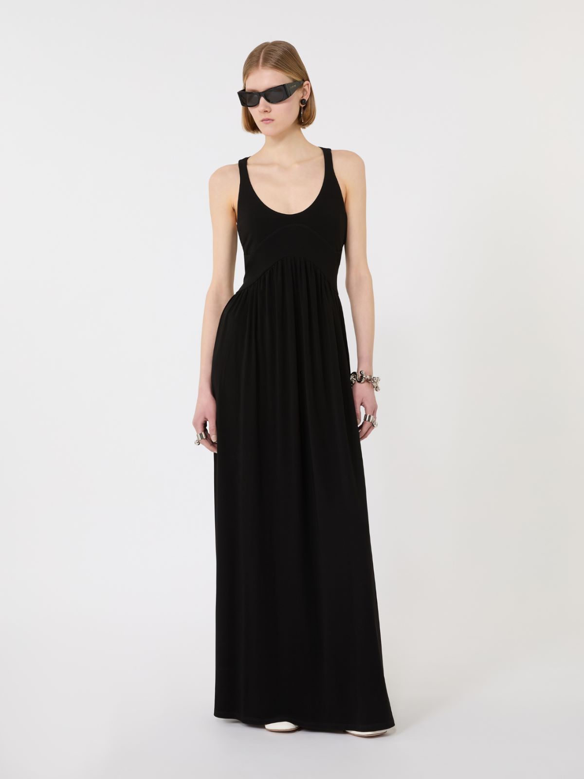 Long crepe jersey dress - BLACK