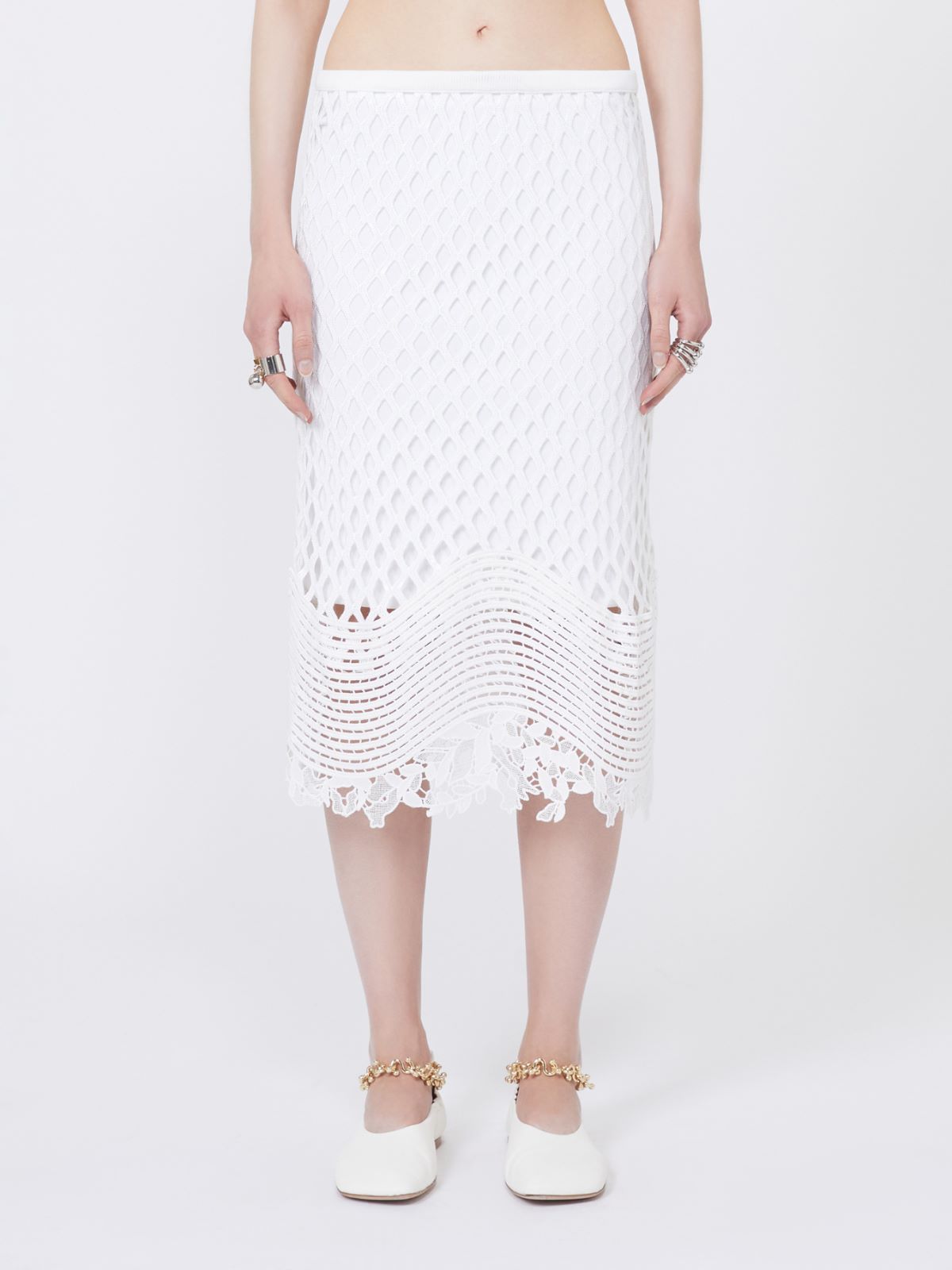 Sequinned mesh skirt - WHITE - 2