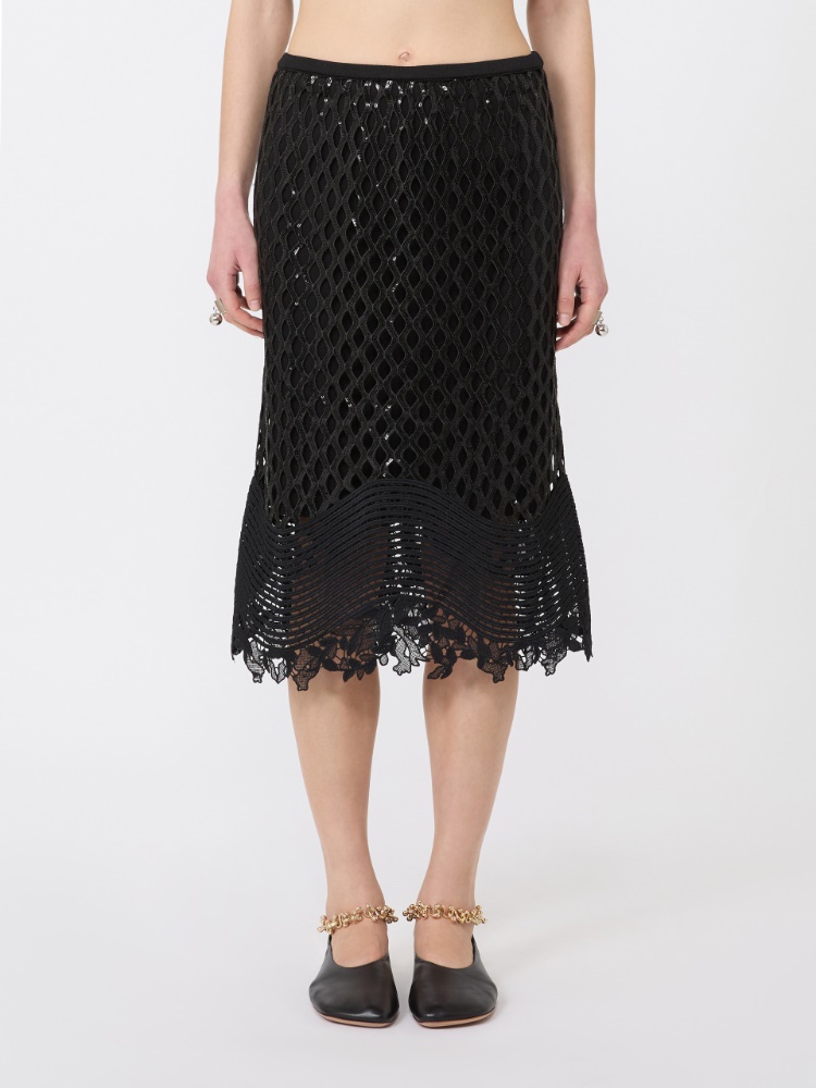 Siateczkowa spódnica z cekinami - CZARNY - 2